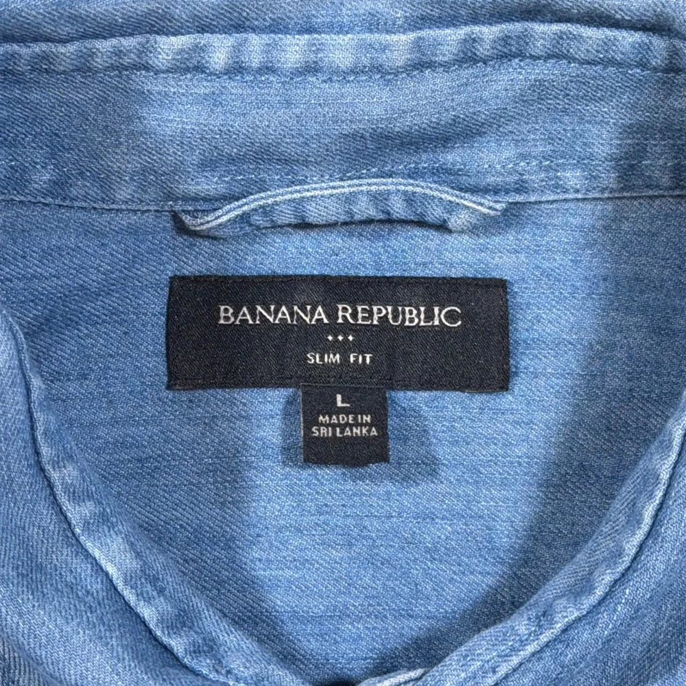 Banana Republic Button Down Shirt Mens Large Blue Slim Fit Denim Cotton Stretch